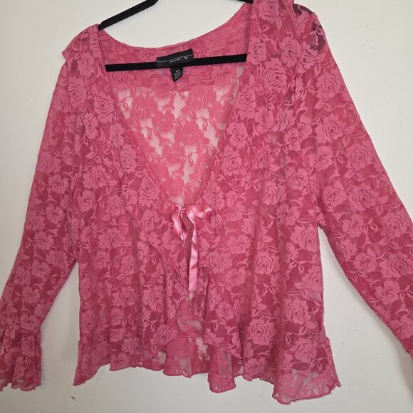 Vintage Venezia Hot Pink Lace Shrug Top Womens 18/20 Ruffles Whimsigoth Boho Y2K - Picture 2 of 16